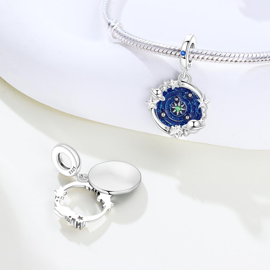 PANPOKI 925 Silver Star Pendant Bracelet Charms DIY Trendy Jewelry Gifts for Party Beads Dreamy Universe