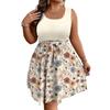Women's Fashionable Casual Color Blocked Printed Sleeveless Waist Dress In Large Size