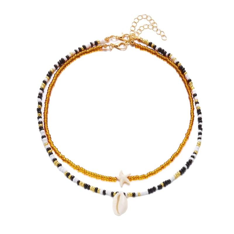 A52E Set Of 2 Double Strand Shell Bead Pendant Necklace Crafted For Those Who Love Natural And Artistic Styles