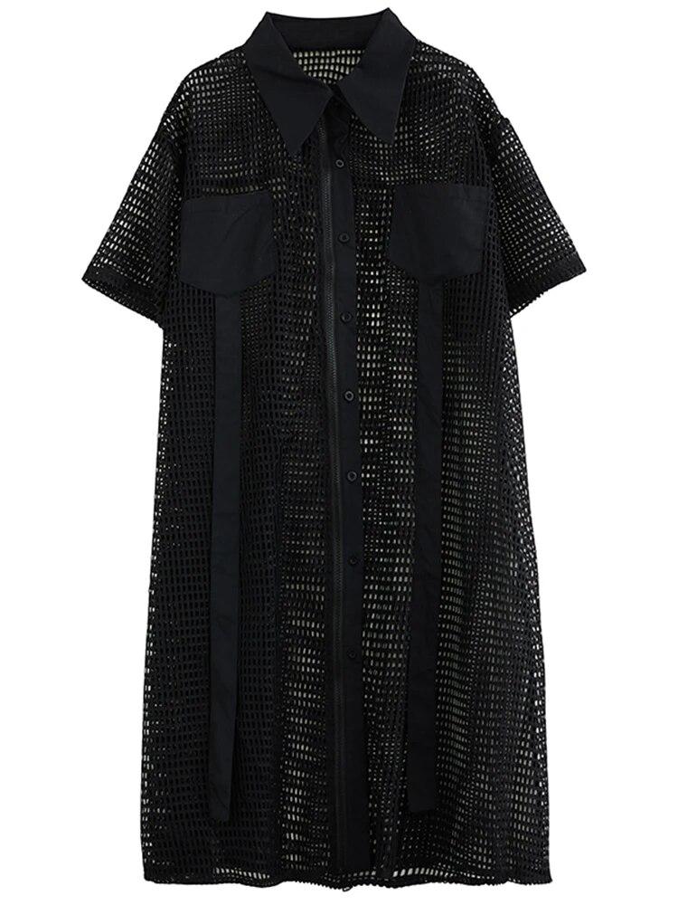 

XITAO однотонное платье-рубашка в клетку с вырезами LYD1898 One Size чёрный