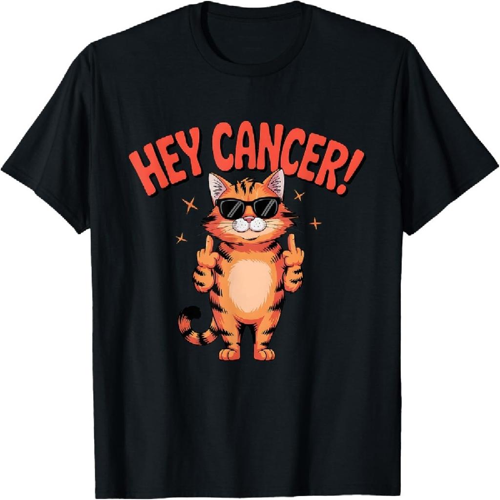 Funny Hey Cancer Cat Middle Fingers T-Shirt