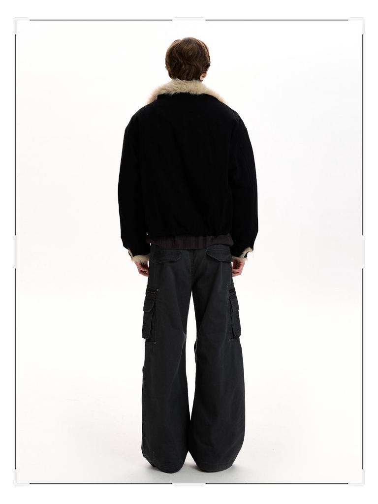 Men's Retro Cotton Jacket with Fur Collar, Golden Eagle Design - Thick, Warm, Versatile, and Trendy Winter Outerwear.