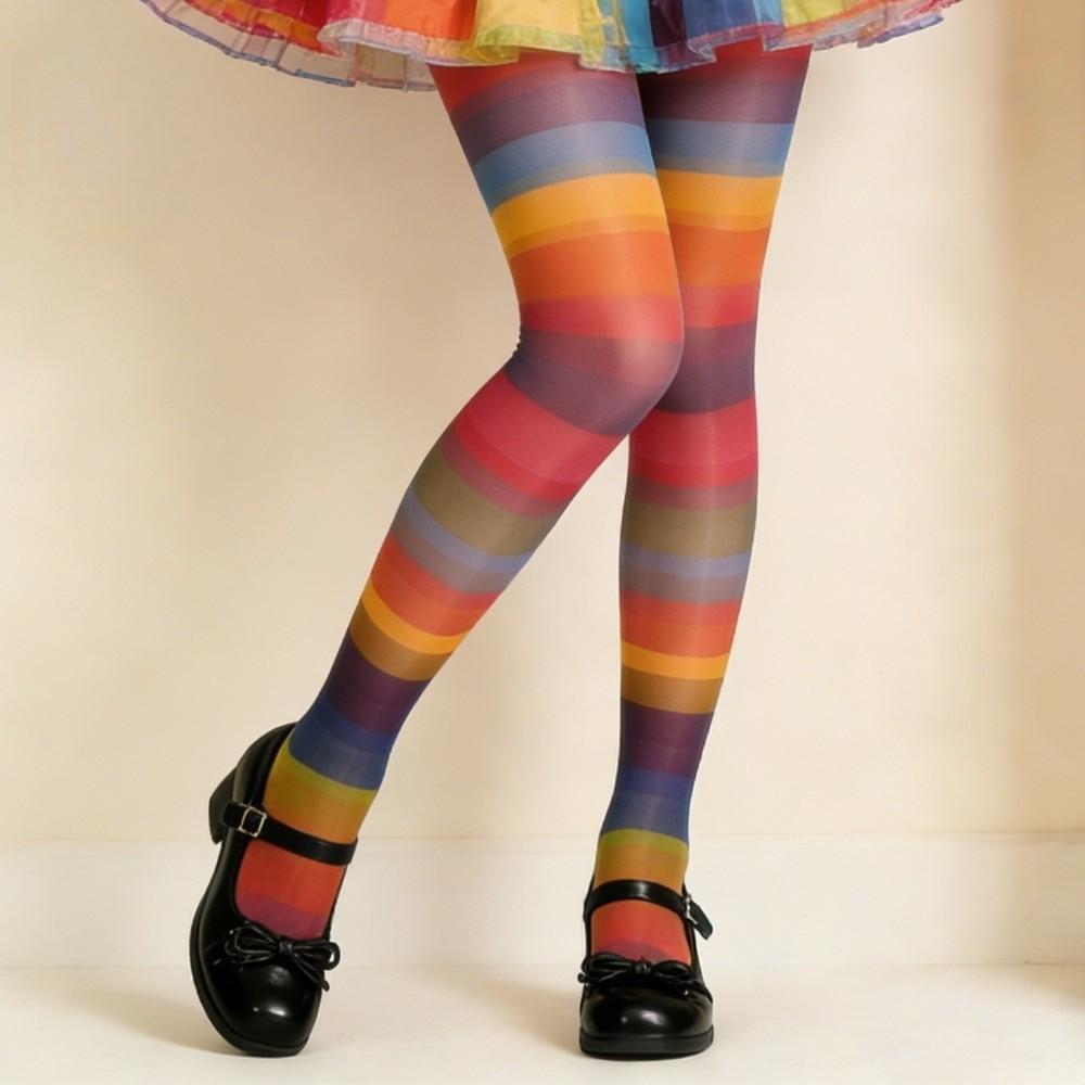Seamless Colorful Stripes Stockings Elastic Gradient Color Tights Rainbow Pantyhose Girl