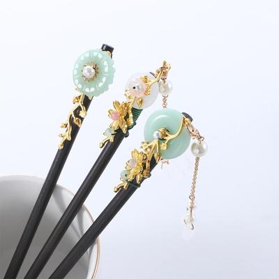 Classic Vintage Hanfu Women Ladies Chinese Style Hair Sticks Wooden Hair Fork Hair Accessories Flower Hairpins