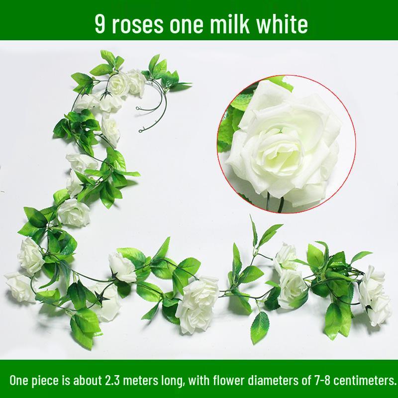 Artificial Rose & Green Leaf Vine for AC Decoration