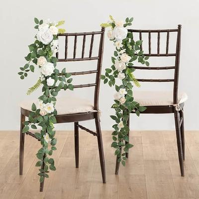 2Pcs Artificial Pew Flowers Wedding Chair Decorations Aisle Floral Swag Hanging Garland for Ceremony Church Rose Floral Faux Arrangement Party Decor