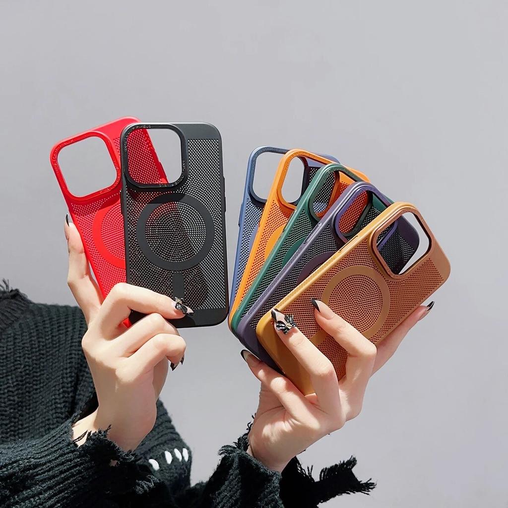 Copertă din spate magnetică, cu grilă mată, respirabilă, pentru iPhone 15 14 13 12 11 Pro Max Plus, huse pentru telefoane Magsafe, rezistente la șocuri, cu disipare a căldurii