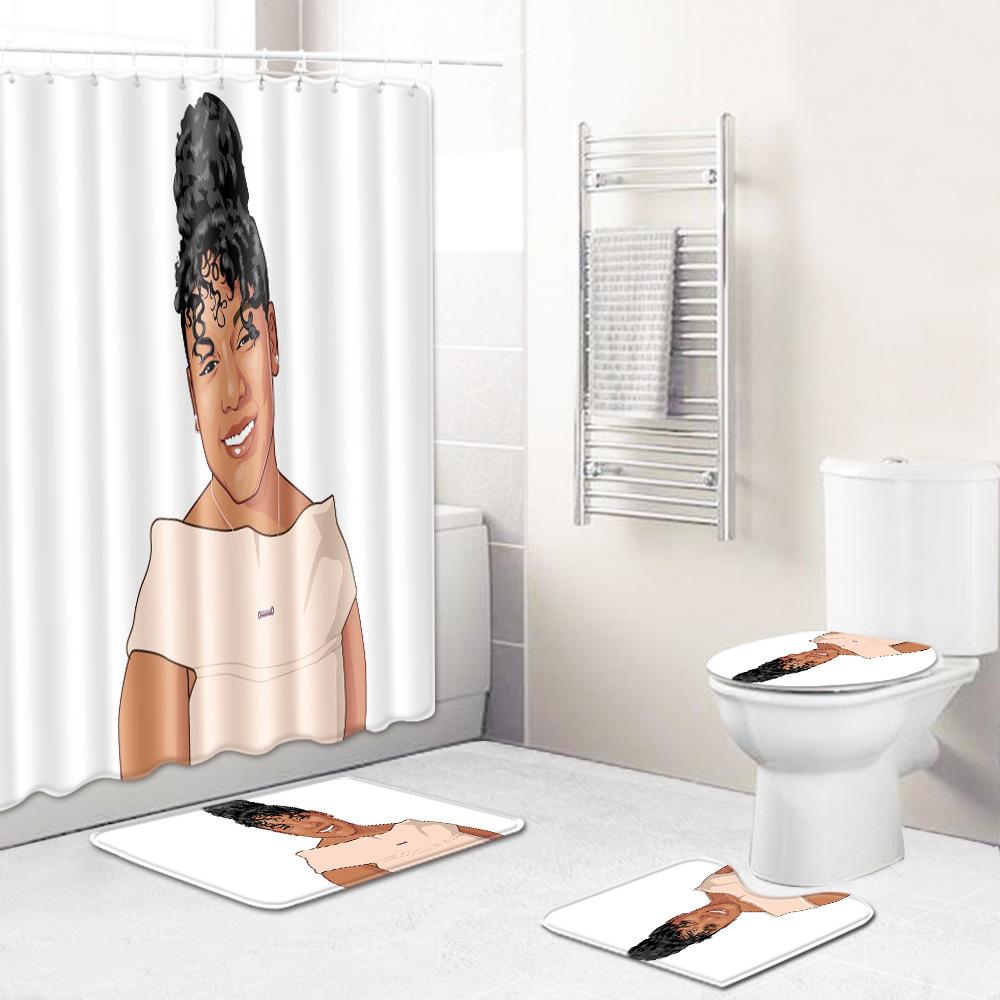 African American Women'S Bathroom Non-Slip Floor Mat, Shower Curtain Combination Carpet, European And American Wind Explosion Female Fixed Zhi