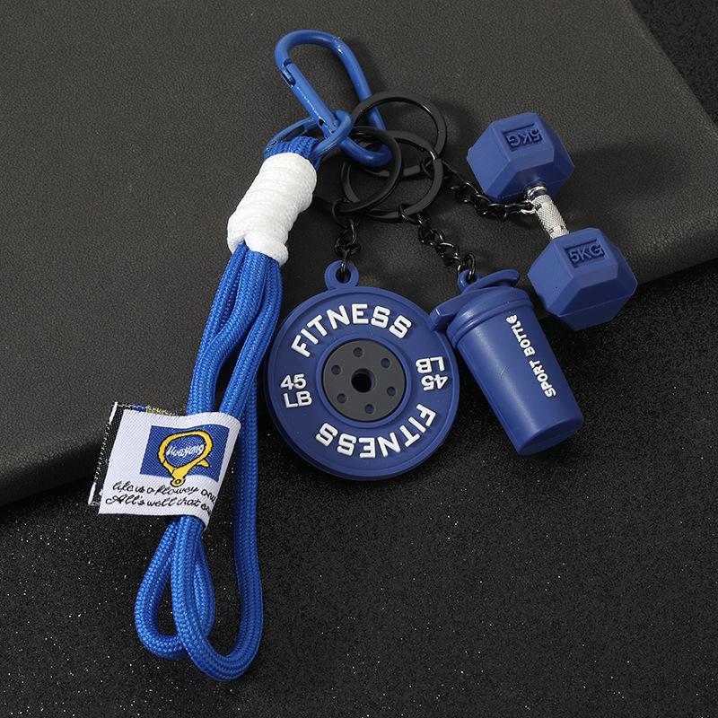 Gym Keychain Set Dumbbell Water Bottle Kettlebell Charm Keyring With Braided Rope For Workout Enthusiasts Bag Accessory