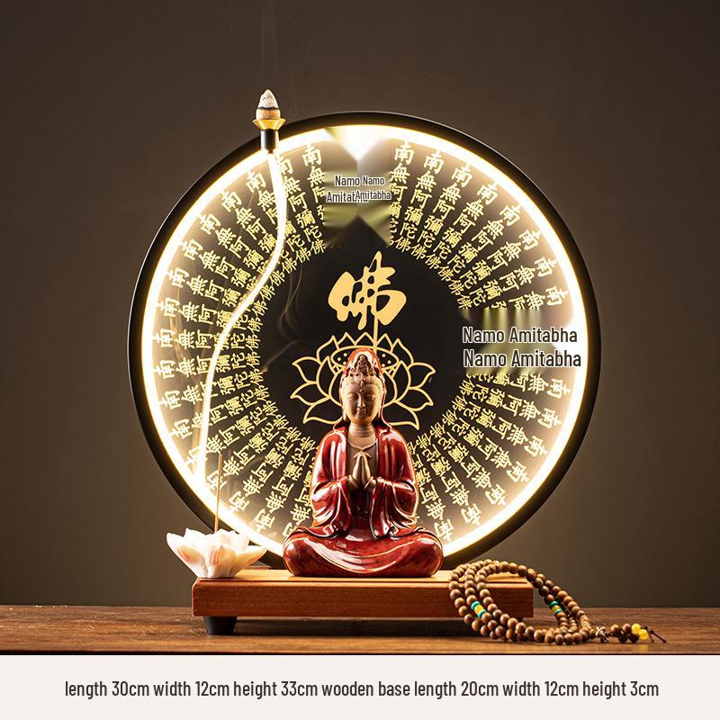 Ceramic Seated Guanyin On Lotus with Light Ring and Anjali Mudra for Home Decor