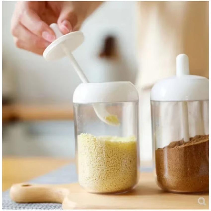 Glass Spices Jars Stickers Salt Sugar Powder Olive Oil Pepper Seasoning Storage Bottle Spoon Base Tools Kitchen Accessories Set