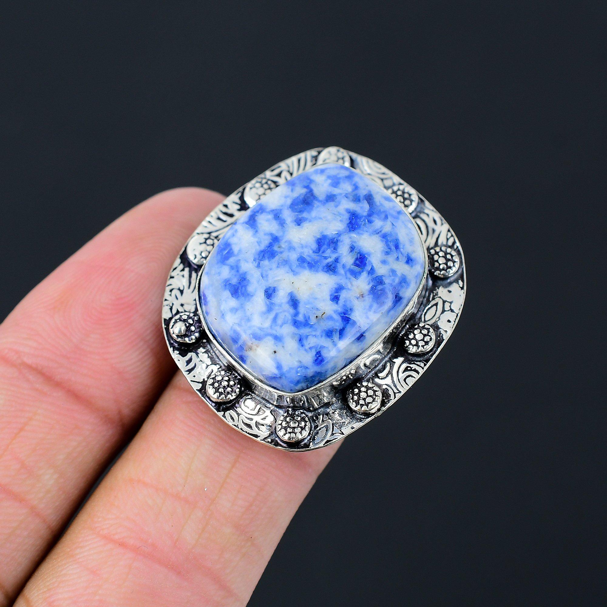 Mothers day Sale Sterling Silver Natural Sodalite Promise Wife Ring Jewelry US 6 6