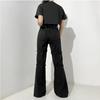 European American Design Print Metal Buckle Denim Drape Pants