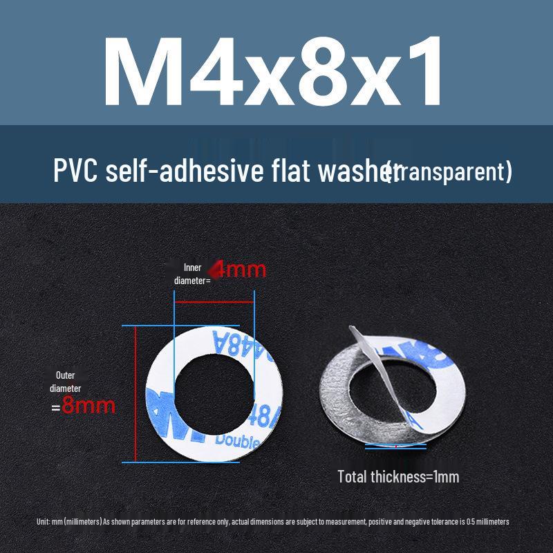 Yigu Transparent PVC Adhesive Flat Washer - Plastic Round Ring M2M3M5, Single-Sided Adhesive Screw Washer