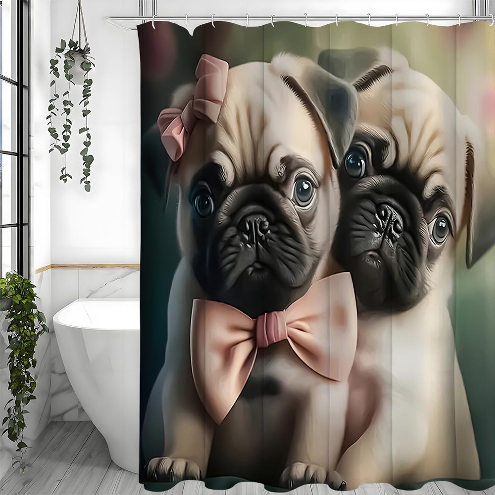

Милая шторка для душа с мопсом, Декоративная шторка для душа для ванной, Водонепроницаемая шторка для душа с крючками 200*180cm