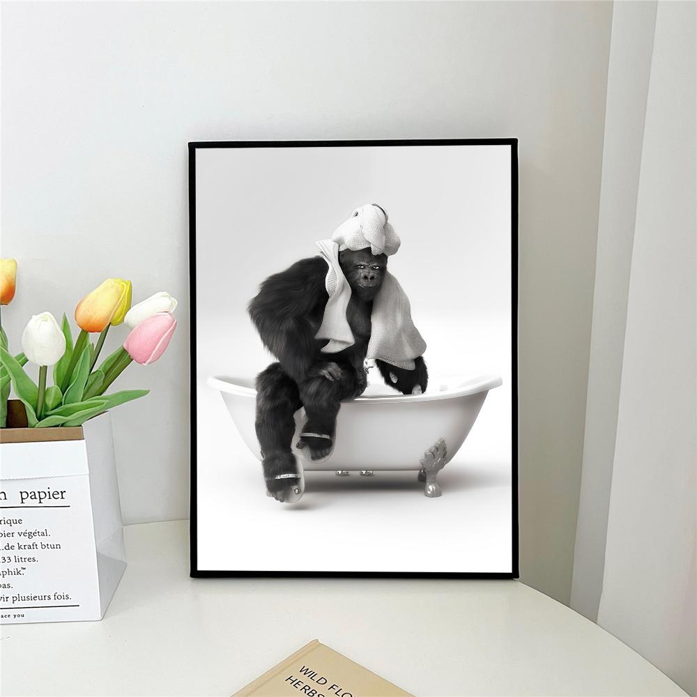 1pc Retro Art Bathroom Animal Poster Self-adhesive Art Poster Waterproof Paper Sticker Coffee House Bar Room Wall Decor