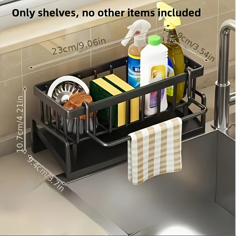 Stainless Steel Sink Organizer: Drain Rack for Sponge, Brush & Soap. Space-Saving & Easy To Clean.