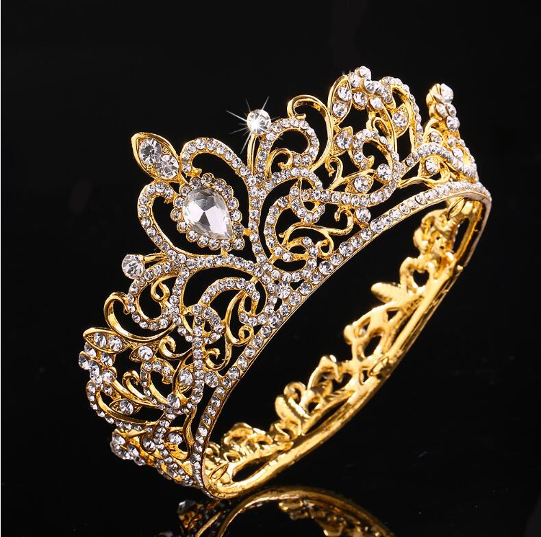 Full Round Crystal Rhinestone Wedding Tiaras Bridal Hair Accessories Kids Crown for Cake Topper Festival Party Prom Gift