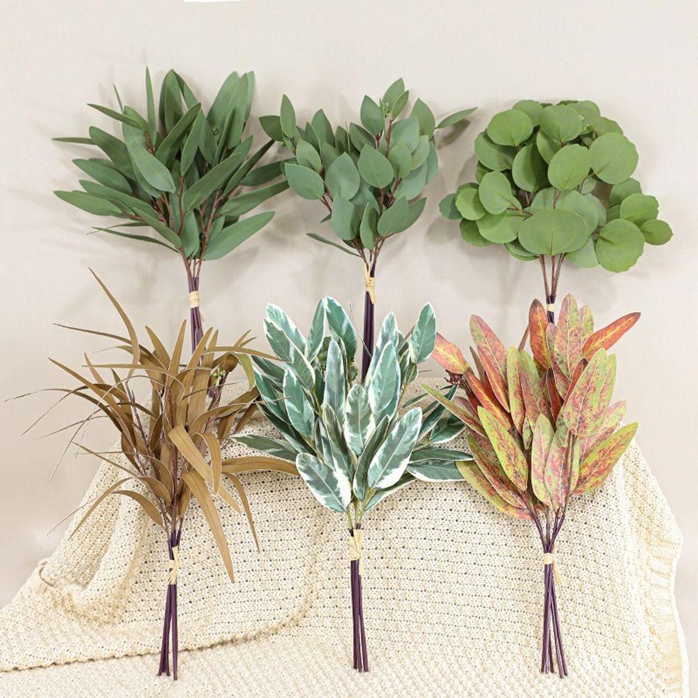 Green Leaves Silk Willow Leaves 3D Printing Fake Plants Artificial Eucalyptus Leaf Garden