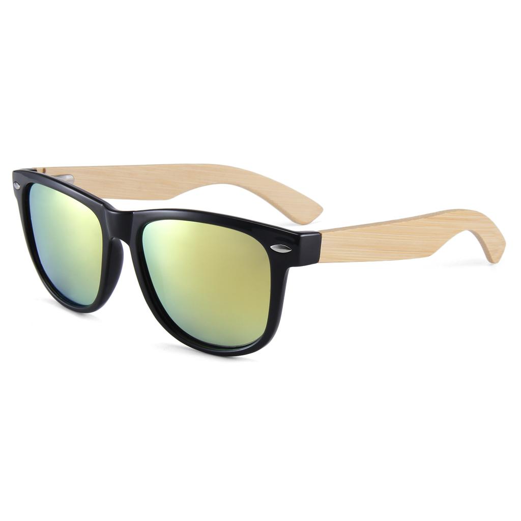 New Large Frame Bamboo Temple Polarized Sunglasses Classic Rivet Vintage UV Protection Shades Bamboo Wood Glasses