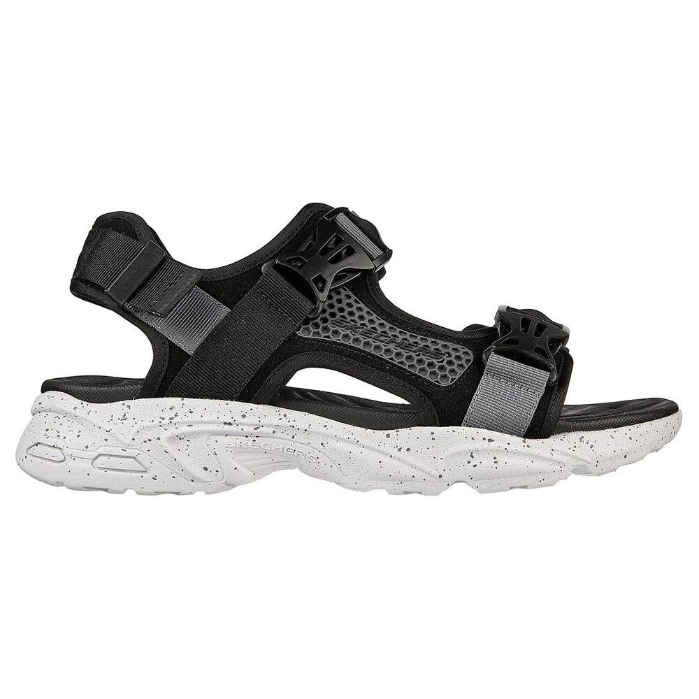 Skechers Stamina Streamer Fisherman Shoes Leather Fabric Fashion Lightweight Sandals Men Sandals Black Gray 237396-BKGY