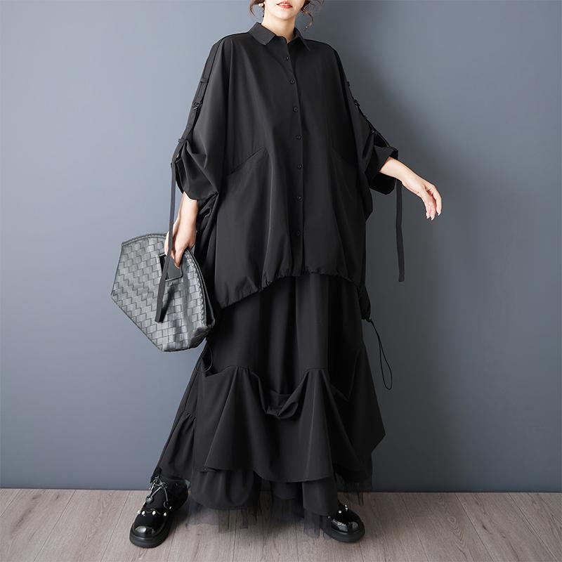 Dlouhý rukáv Oversized Černé Vintage košile & halenky pro halenku Ležérní volné jarní letní podzimní topy dámské košile na knoflíky