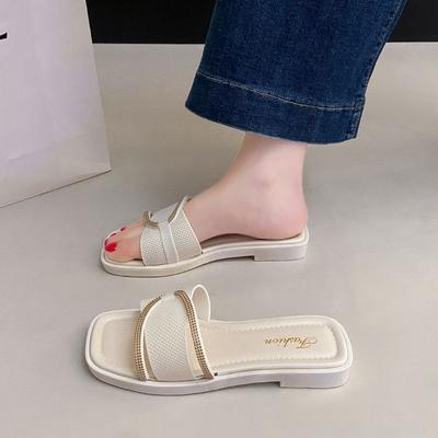Square Toe Shoes for Women Outside Flat Slides Original Sandals New Style H Sandal Elegant and Fashionable Unique Woman Slippers