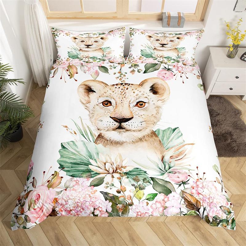 Lovely Baby Elephant Flowers Duvet Cover Set Cute Cartoon Animals Bedding Set Giraffe Quilt Cover Twin Full For Girls Boys Gift
