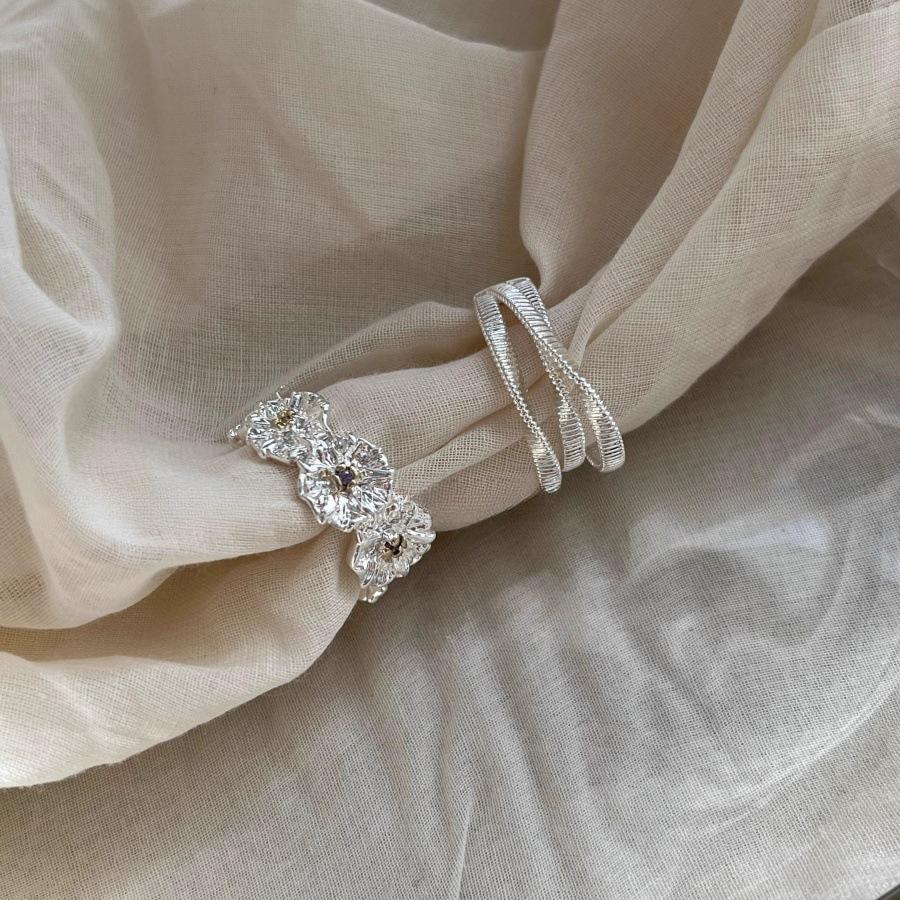 Vintage Multi-layer Winding Zircon Texture Flower Ring Female Index Finger Ring Ins Cold Wind Open Ring