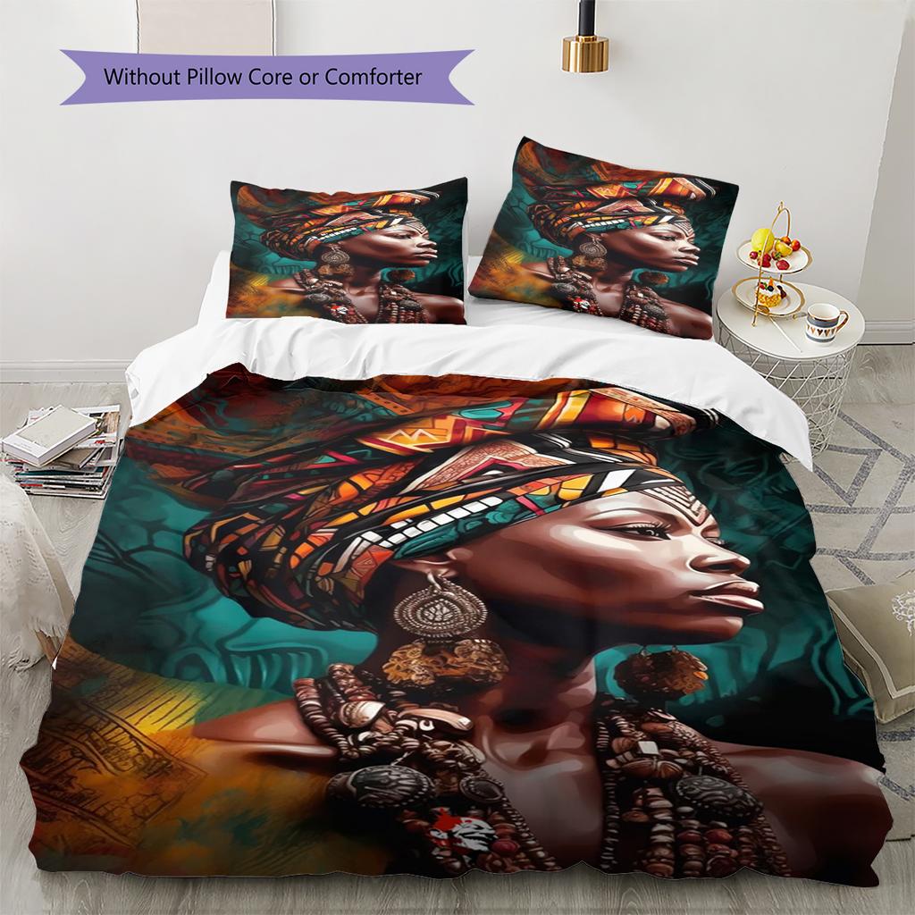 Black Women Pattern Bedding Quilt Set Quilt Cover Pillowcase Home Decoration Gift (1 * duvet cover + 2 * pillowcase, without core)