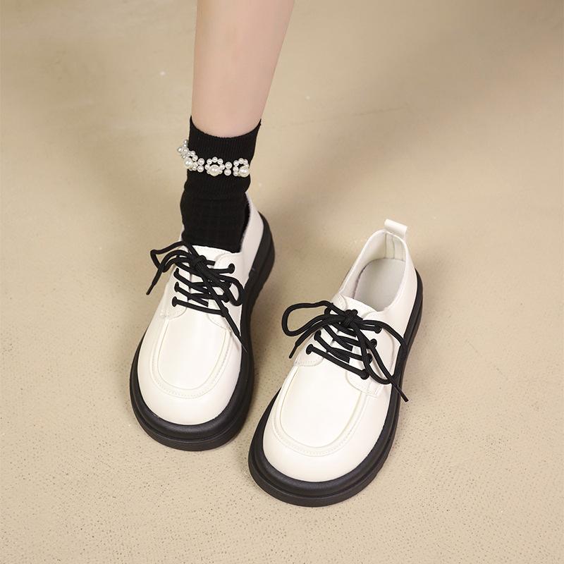 Wind small leather shoes women's new autumn versatile muffin platform student lace-up small single shoes