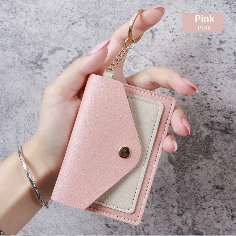 Slim Pu Leather Wallet Business Credit Card Holder Short Purse Leather Id Card Holder Candy Color Coin Case With Keyring