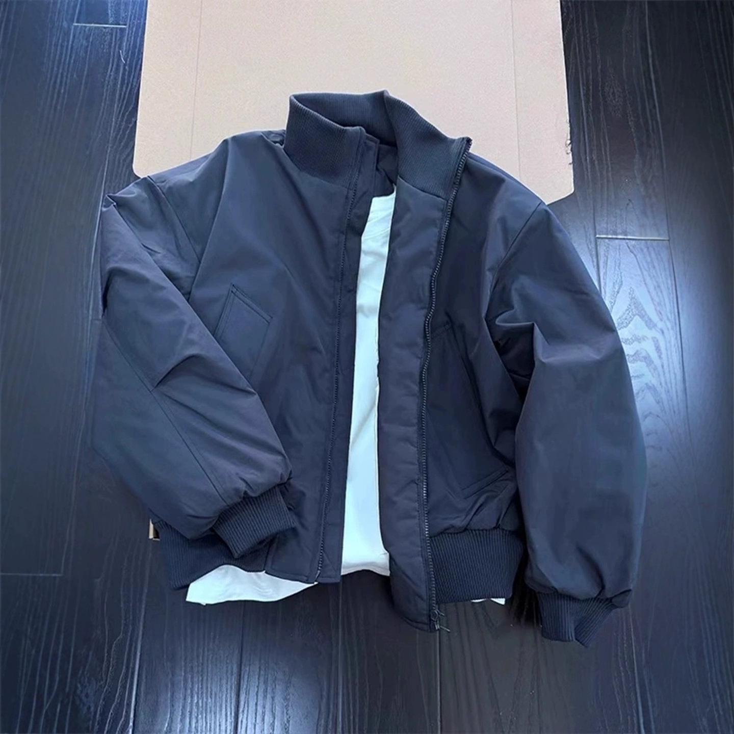 Men s Winter American Style Stand Collar Baseball Jacket - Thickened Cotton Coat Short Outerwear. L