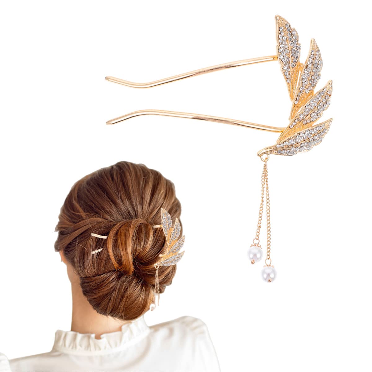 Frcolor Kanzashi (Japanese hair ornament), fan-shaped, U-shaped hairpin, comb, pearl, for formal kimono, yukata, and other Japanese clothing