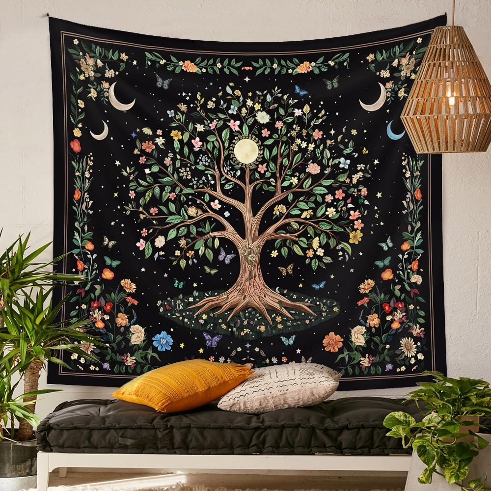 VIKAMA Vintage Floral Tapestry Long Vertical Wall Hanging Illustrated Botanical Tapestry Bedroom Aesthetic Floral Tapestry