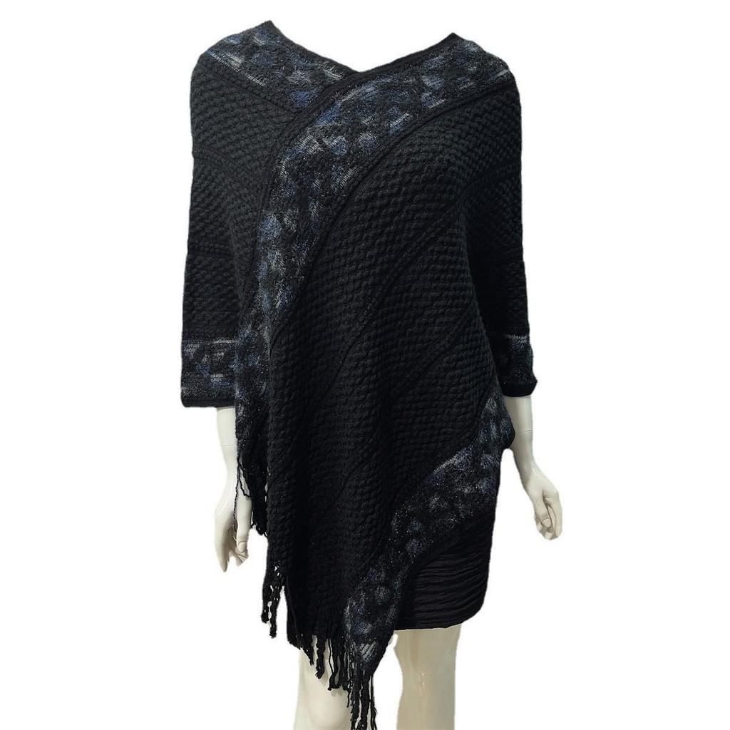 2022 Autumn/Winter Women's V-Neck Rainbow Tassel Cape Sweater