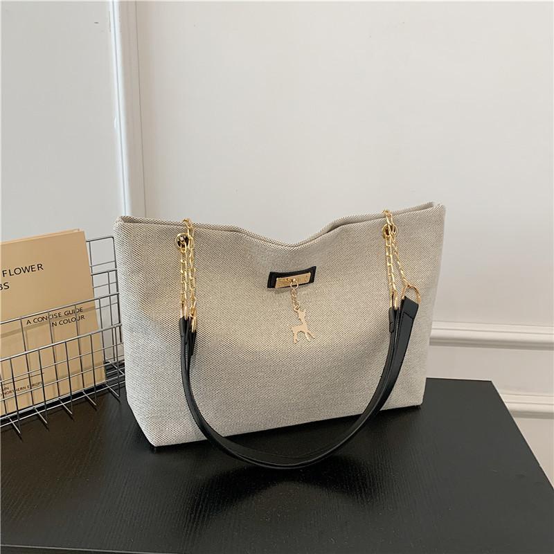Large Capacity Vintage Style Casual Shoulder Bag For Women With Trendy Chain Handle