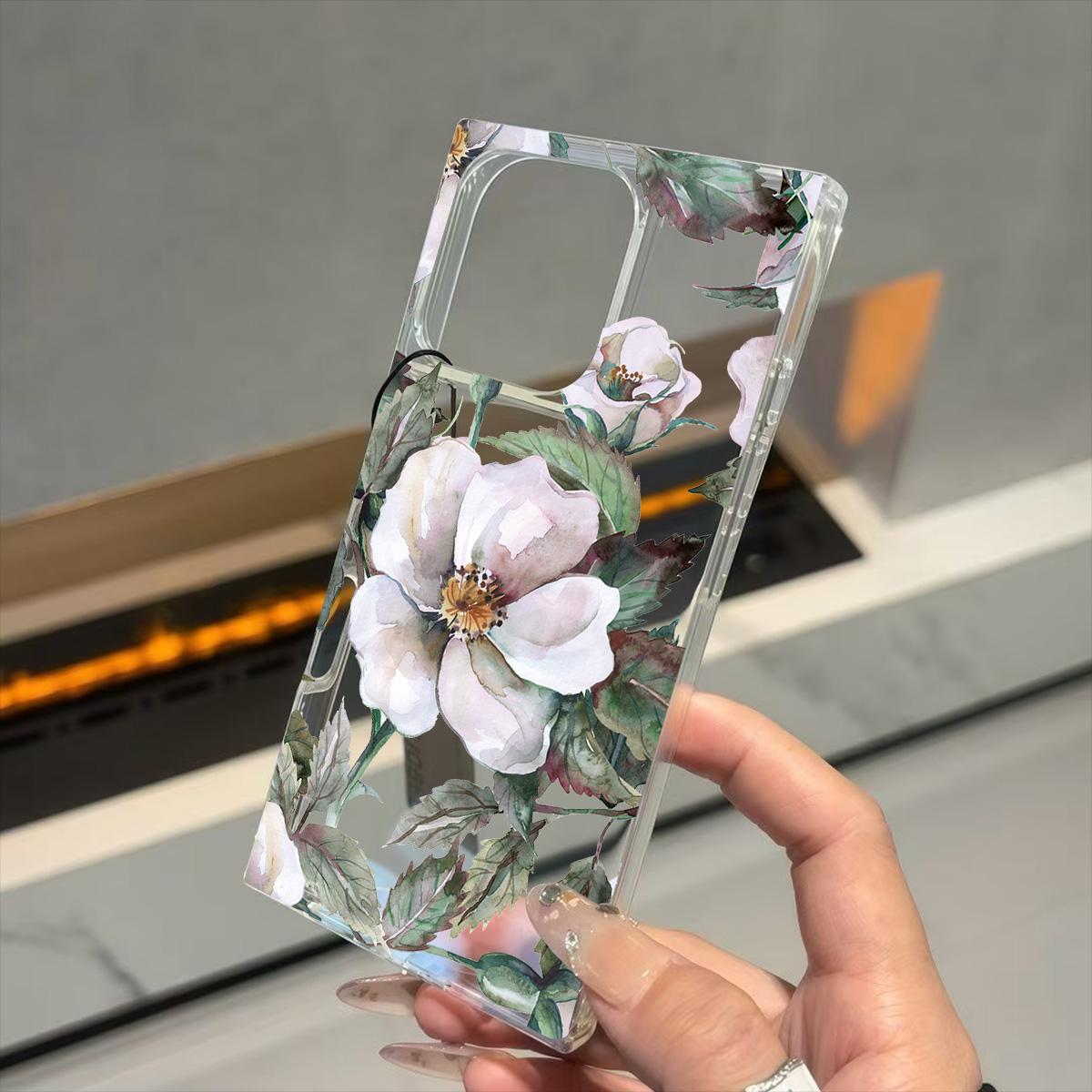 

Прозрачный квадратный чехол-накладка для iPhone 16 ProMax 14 Pro Max 12 13 15 Plus 11 Защита от кислорода, Чехол с узором пионов iphone 16 Pro