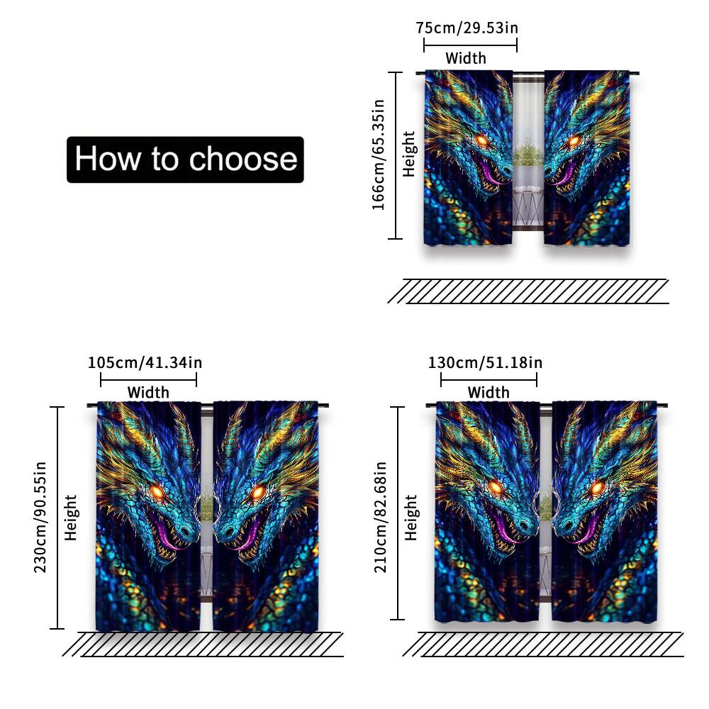 2Pcs Dragon Printed Curtains Stylish And Elegant Window Drapes For Bedroom Office Kitchen Living Room And Study Perfect Home