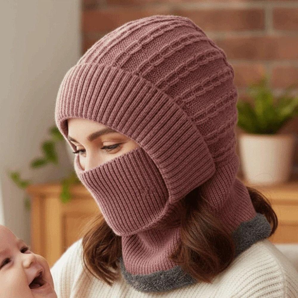 Windproof Fleece Balaclava Hat Warmer Winter Pullover Cap Gift for Mom Hooded Neck Cap Women