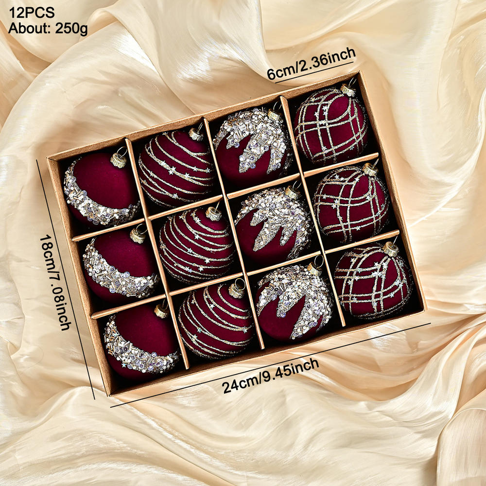 6/12pcs 6cm Wine Red Christmas Ball Ornaments Christmas Tree Party Decoration New Year Christmas Spheres Pendant Velvet Balls
