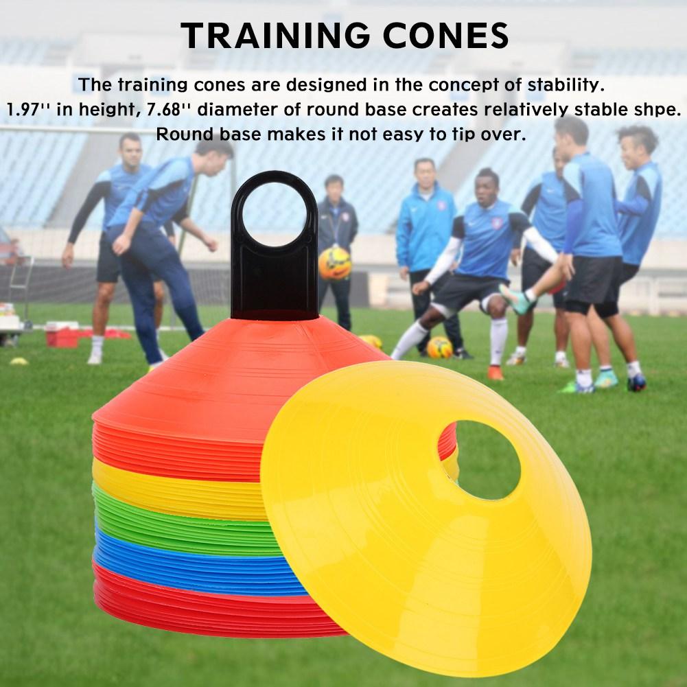 50Pcs Soccer Cones 7.5in Diameter 2in High Flexible PE Assorted Colors Round Base Disc Cones
