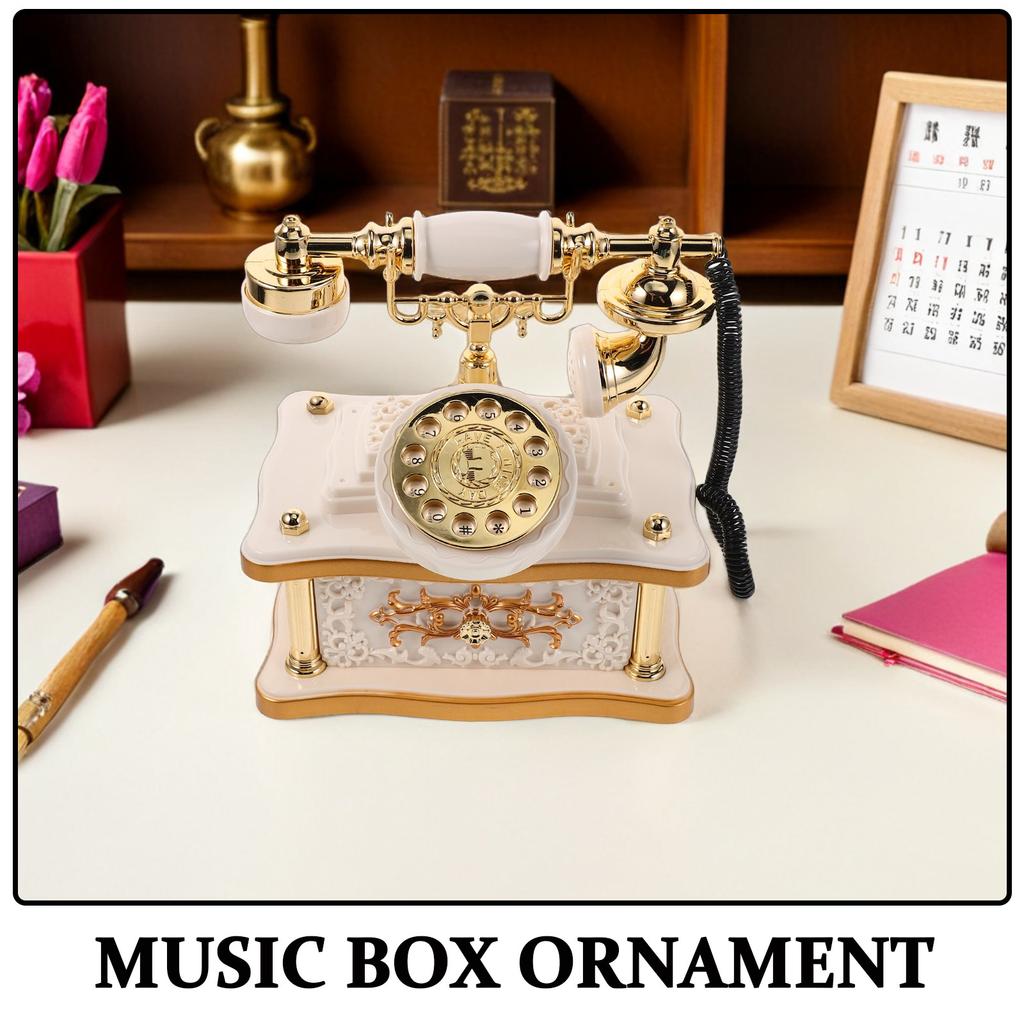 Retro Telephone Music Box Vintage Dial Desk Ornament Handmade ABS Material Soothing Melody Decor for Desktop Shelf Hall Entrance