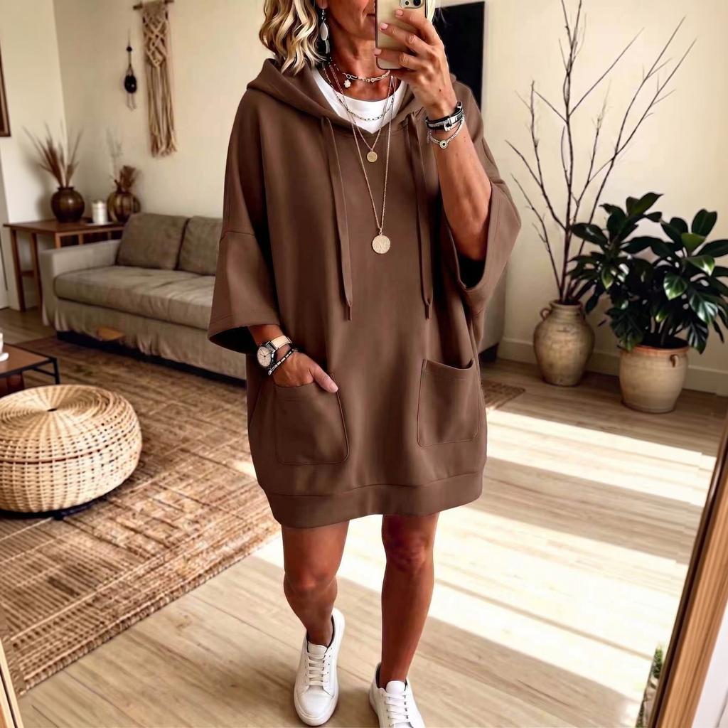 Damen Casual Kapuzenpullover Kleid mit langen Ärmeln Farbe für den Alltag