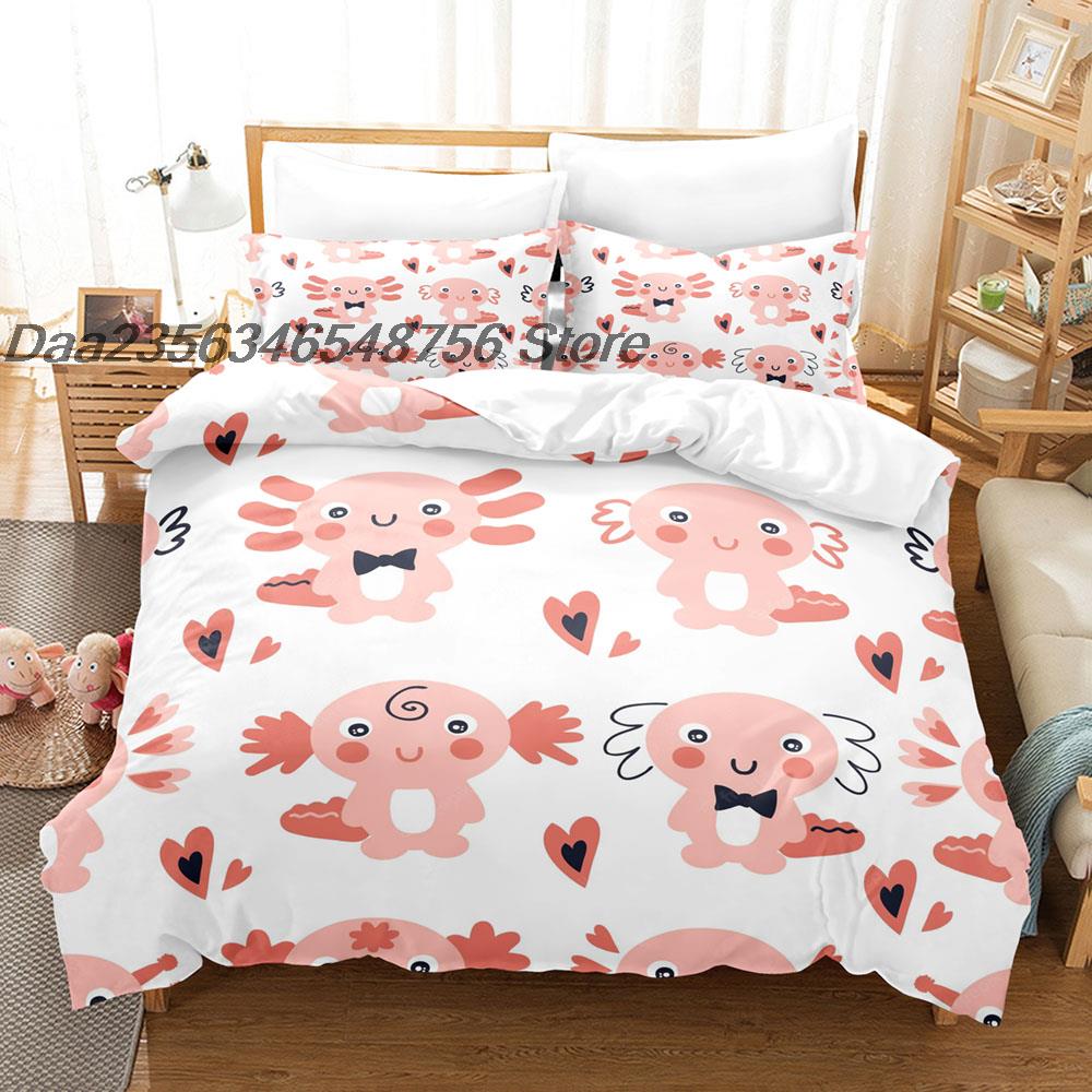 Comforter New Animal Axolotl Bedding Set Single Twin Full Queen King Size Bed Set Aldult Kid Bedroom Duvet Sets Cartoon Bed