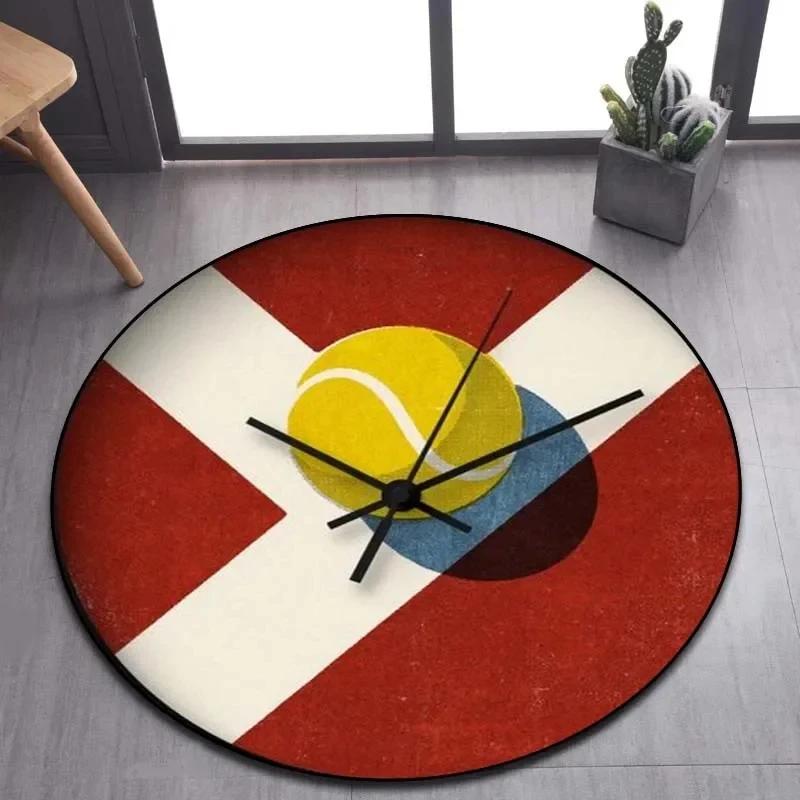 Billiard Clock Print Round Carpet Soft Area Rug for Bathroom Bedroom Living Room Doormat Gaming Chair Decor Non-Slip Floor Mat