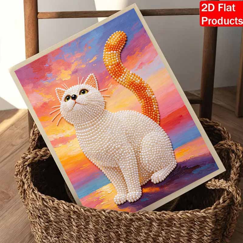 Kit Pittura Perle Fai da Te Tela Gatto Senza Cornice Arte con Perline Lucide Artigianato Creativo per Camera da Letto Soggiorno Decorazione