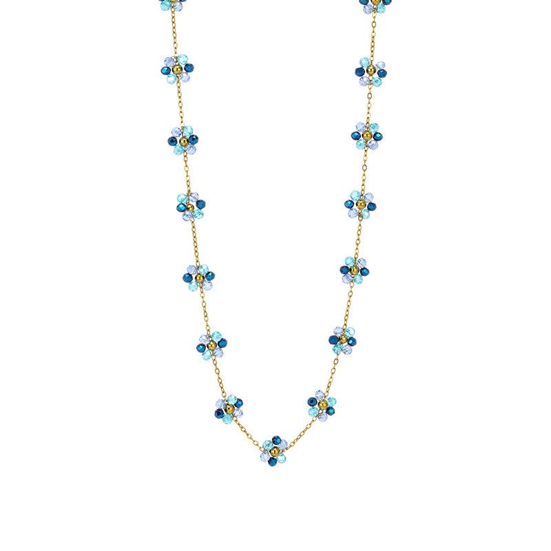 Handmade Bohemian Beaded Anklet & Necklace Set with Titanium Steel Chain and Glass Flower Beads for Girls