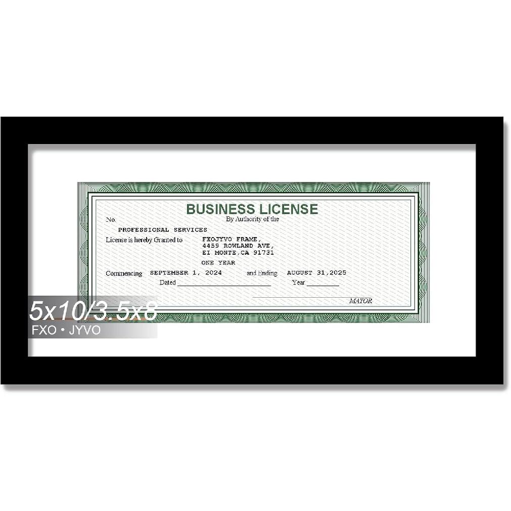 5x10 Frame Black, Display Business License 3.5x8 with Mat or Picture 5x10 Without Mat Desktop or Wall for License Cosmetology Barber Salon 1
