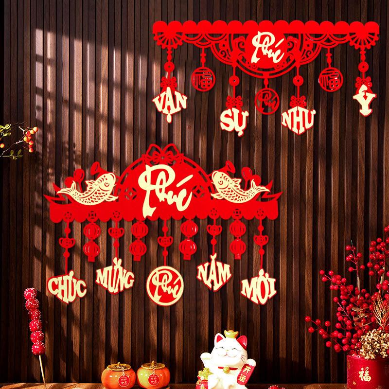 Lunar New Year Decoration Spring Festival Tassel Pendant Door Hanging Red Couplets Vietnam Characters Wall Decor Van Su Nhu Y